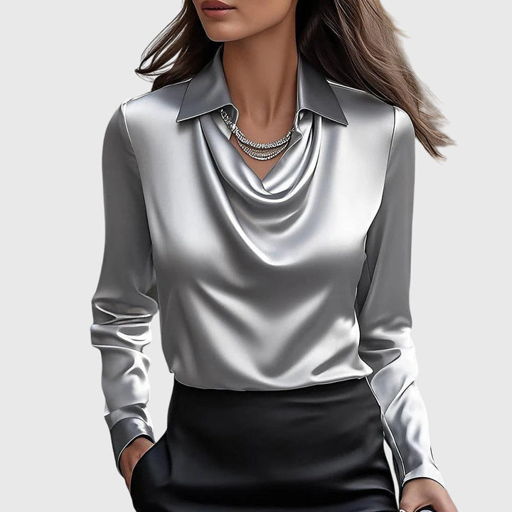Sylvie | Blouse with luxurious sheen and pleated neckline
