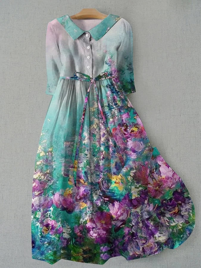 Tessa - Floral Print Lace-Up Waist Dress for Women