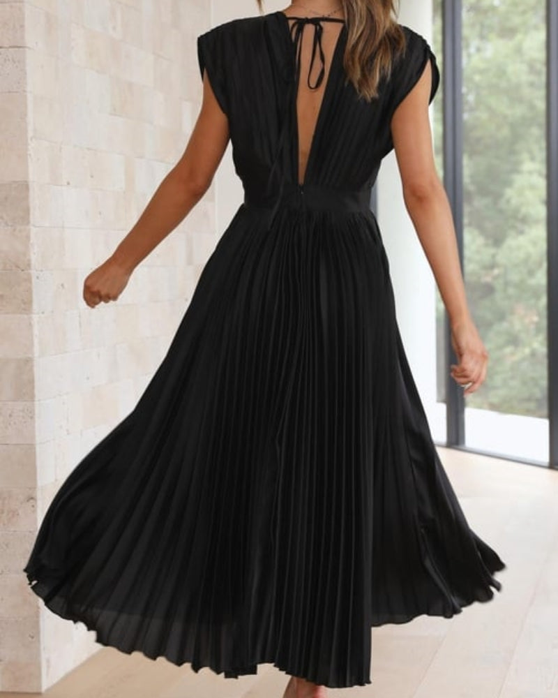 Nicole | Timeless Elegance: Draped V-Neck Pleated Skirt Dress
