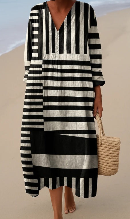 Mono Rhythm - Full-Sleeve Geometric Print Dress