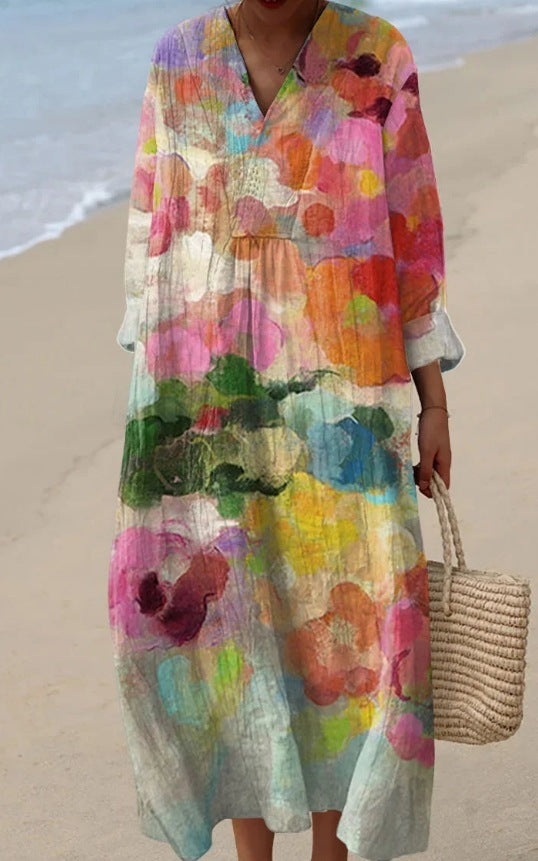 Aurora Canvas - Full-Sleeve Geometric Print Dress