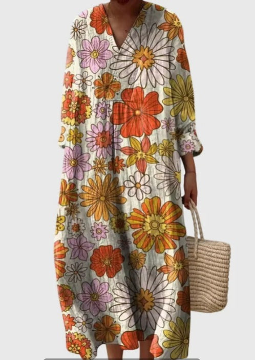 Sunny Bloom - Full-Sleeve Geometric Print Dress