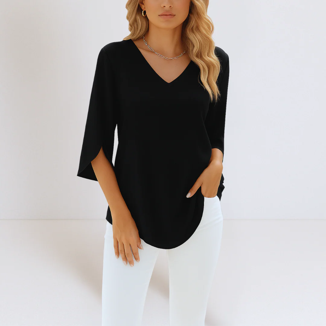 Isla™ | Elegant blouse with V-neck and split sleeves