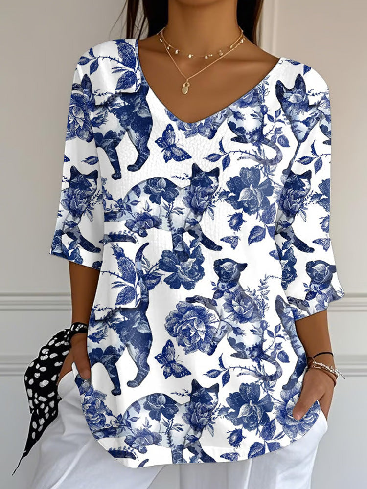 Odette | Vintage Relaxed Print Blouse
