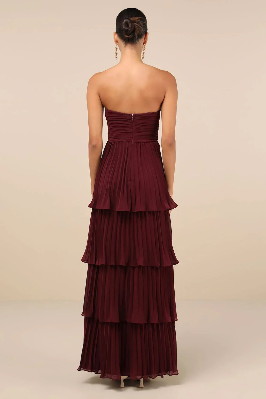 Lila Strapless Tiered Maxi Dress in Plum Purple