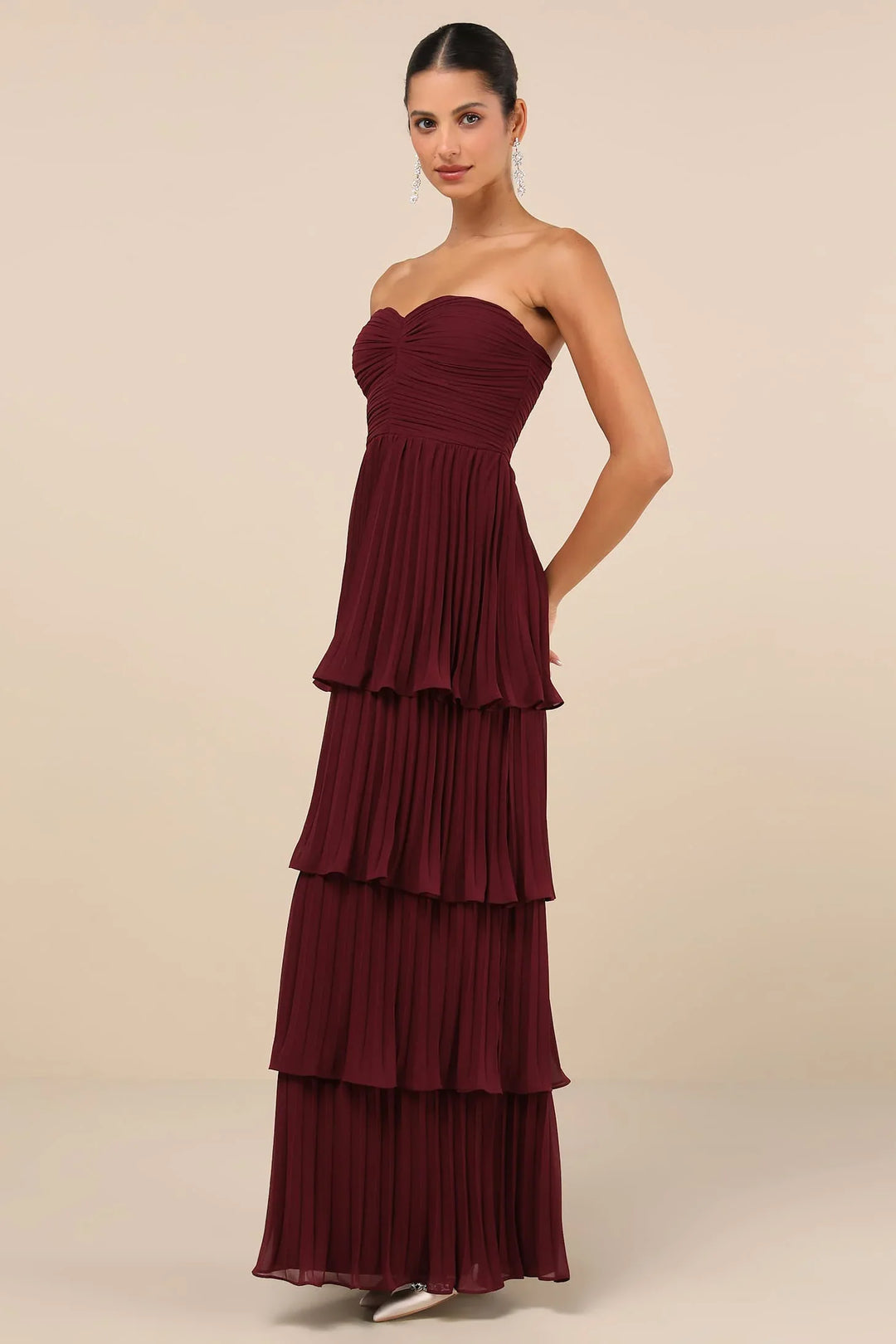 Lila Strapless Tiered Maxi Dress in Plum Purple
