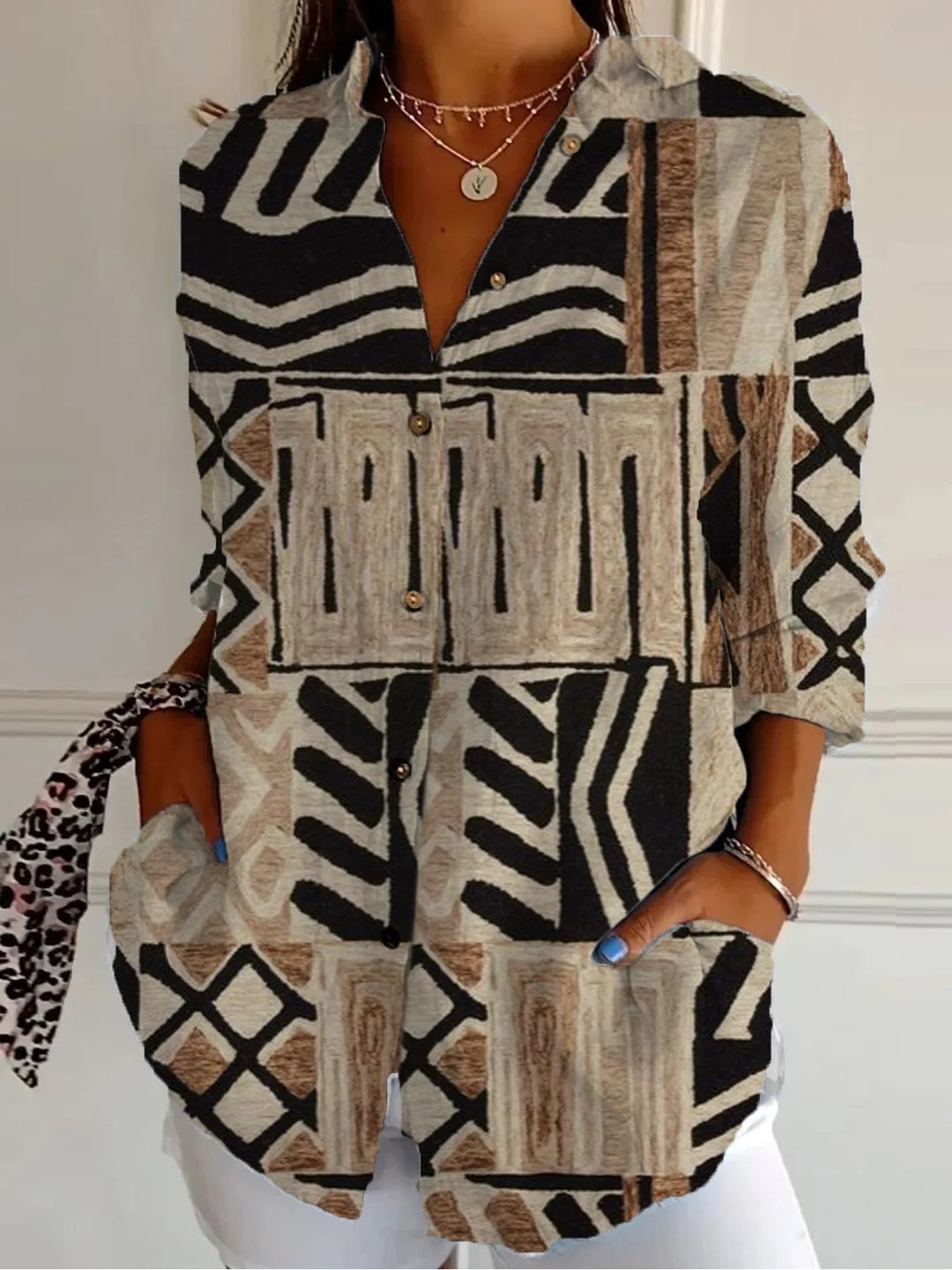 Nyra - Vintage Blouse with Abstract Print