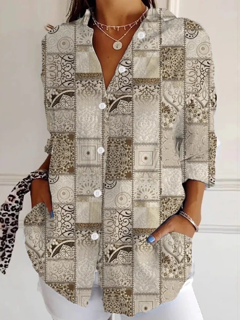 Sena - Vintage Blouse with Abstract Print