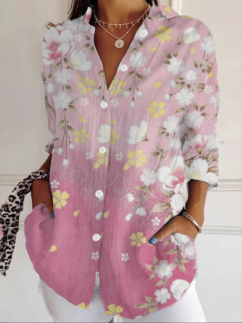 Amia - Vintage Blouse with Abstract Print