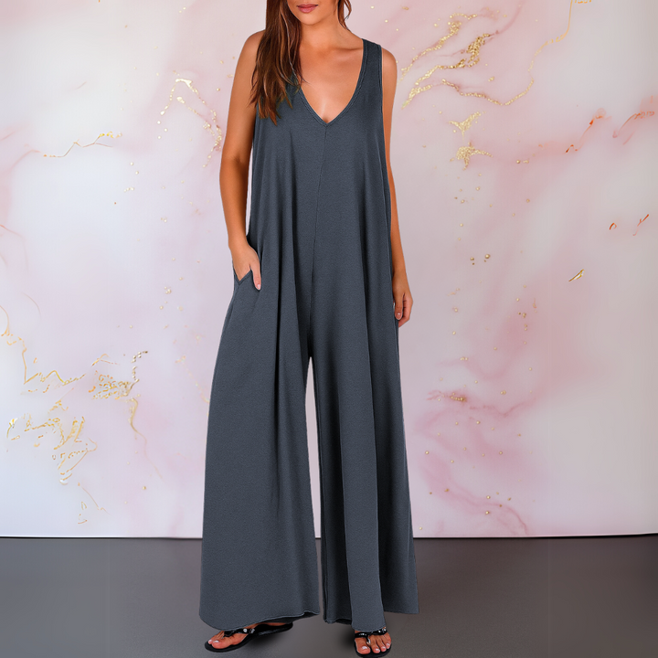 Cassie | Relaxed V-Neck Jumpsuit with Flared Legs