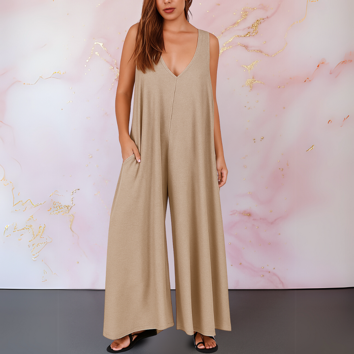 Cassie | Relaxed V-Neck Jumpsuit with Flared Legs