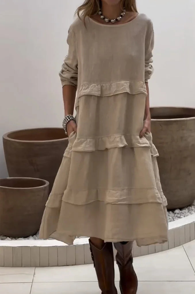 Aerele | Stylish Crew Neck Ruffle Hem Dress