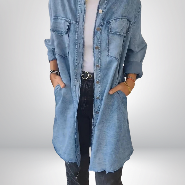 Jeanina® | Chic Long-Sleeved Denim Jacket with Collar - Stylish & Versatile