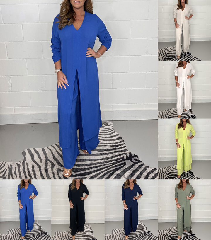 Daniela - V-Neck Slit Casual Two-Piece Set