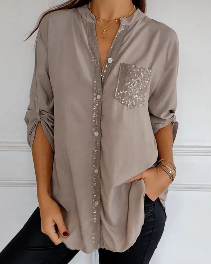 Stella | Casual Top Featuring Inserts and Sequin Accents