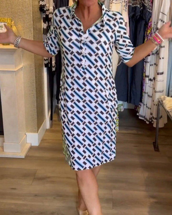 Collette | V Neck Geometric Printed Dress