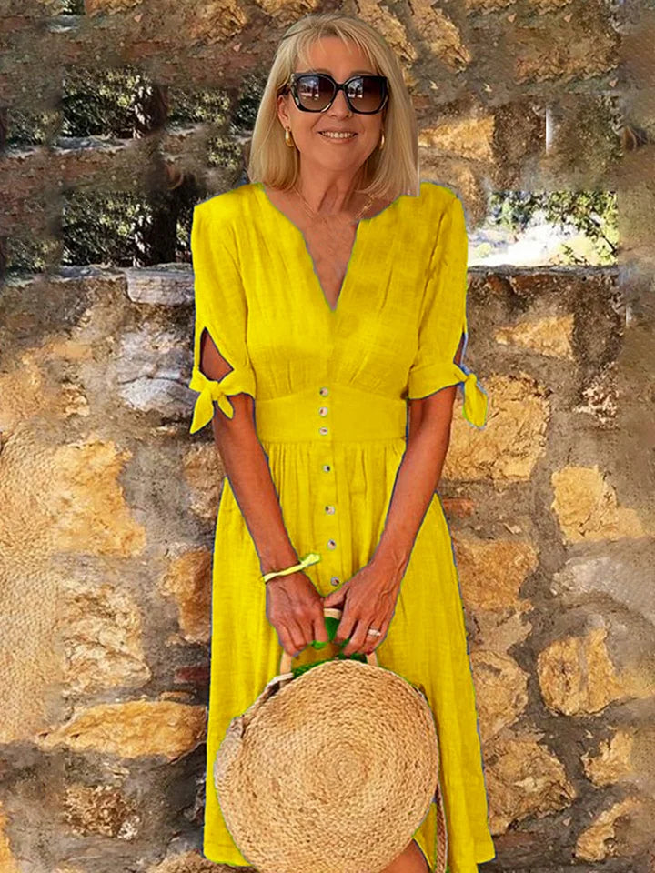 Val | Deep V-Neck Lace-up Dress