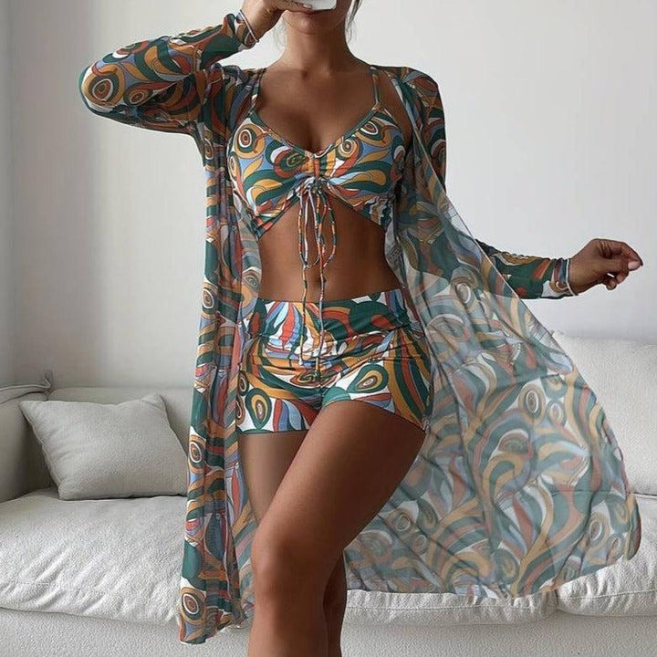 Abstract Print Sleeveless Swimwear