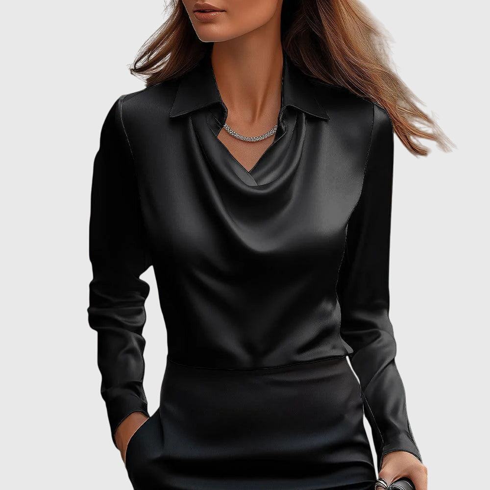 Sylvie | Blouse with luxurious sheen and pleated neckline