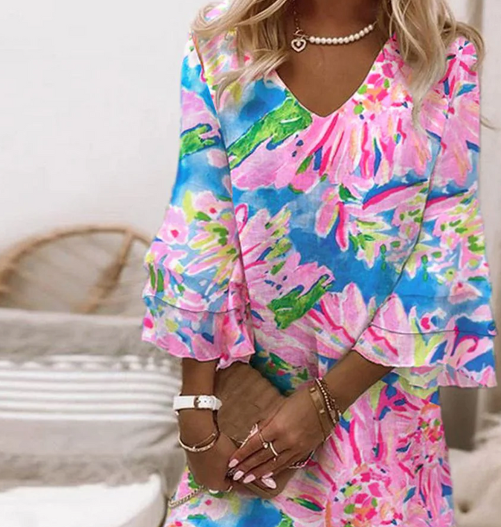 Filomena | Floral Print V-Neck Mini Dress