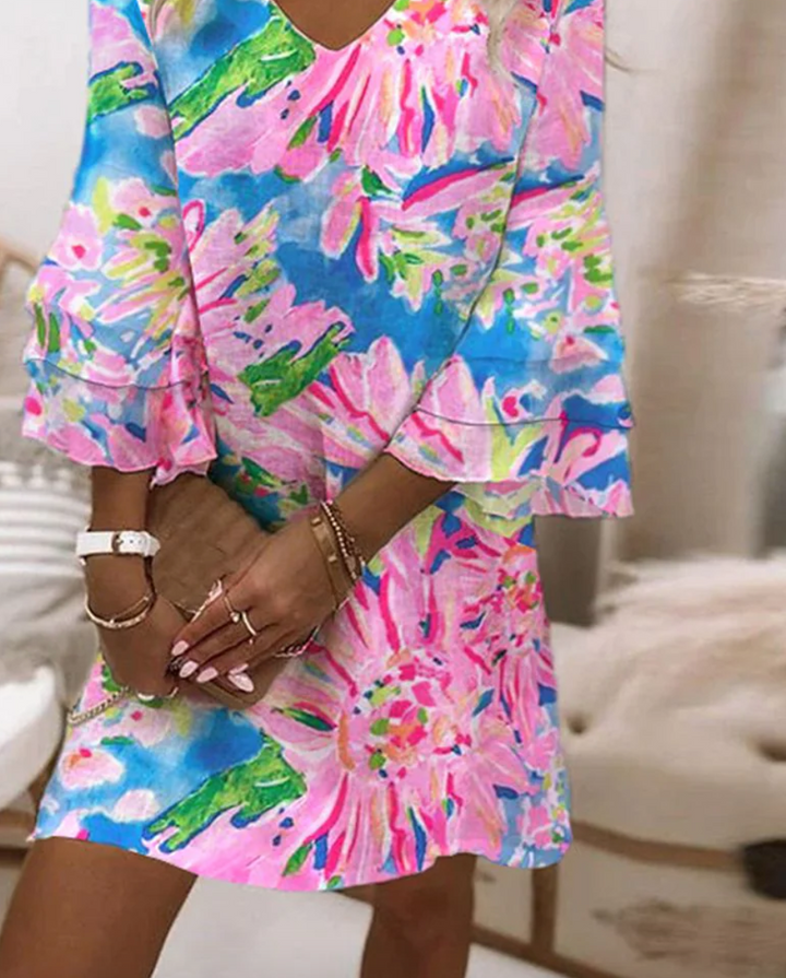 Filomena | Floral Print V-Neck Mini Dress