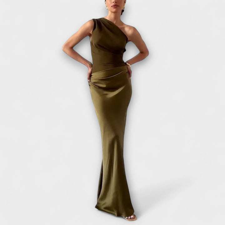 Viola | Elegant One-Shoulder Pleated Maxi Dress
