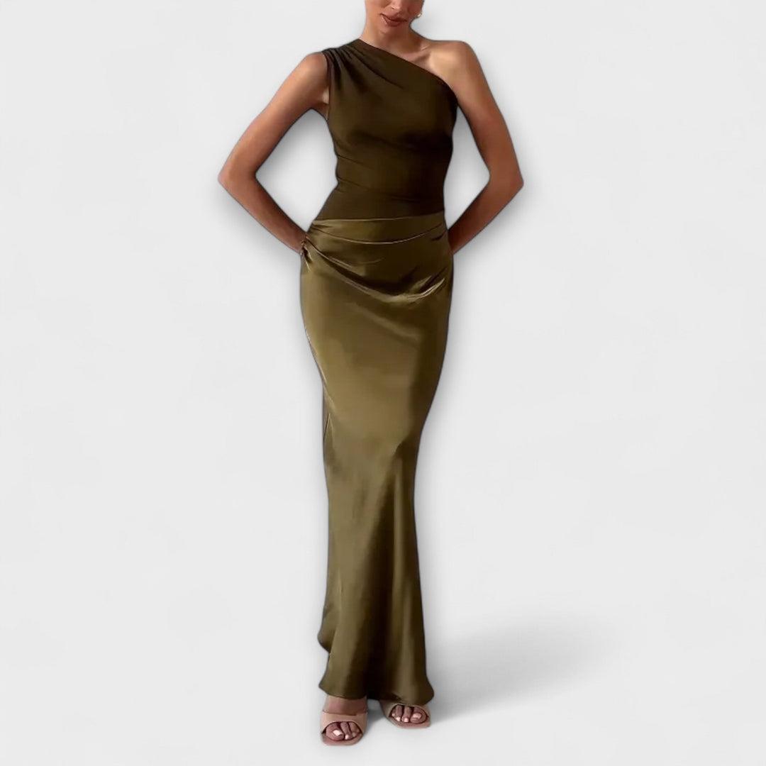 Viola | Elegant One-Shoulder Pleated Maxi Dress