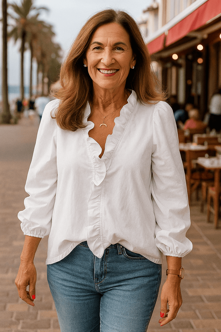 Maisie | Long Sleeve Blouse with Ruffled V-Neck