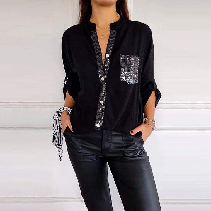 Stella | Casual Top Featuring Inserts and Sequin Accents