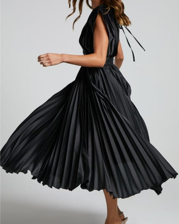 Nicole | Timeless Elegance: Draped V-Neck Pleated Skirt Dress