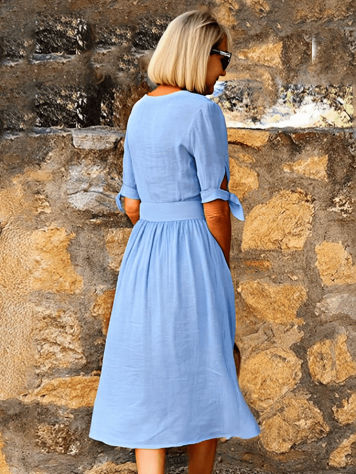 Val | Deep V-Neck Lace-up Dress