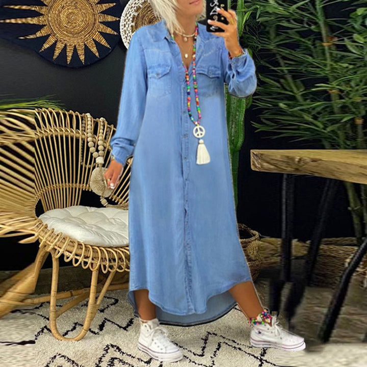 Jeanina™ Denim Long Sleeve Maxi Dress