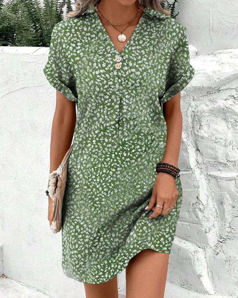 Fiadh | Irish Green Short Sleeve V-Neck Mini Dress