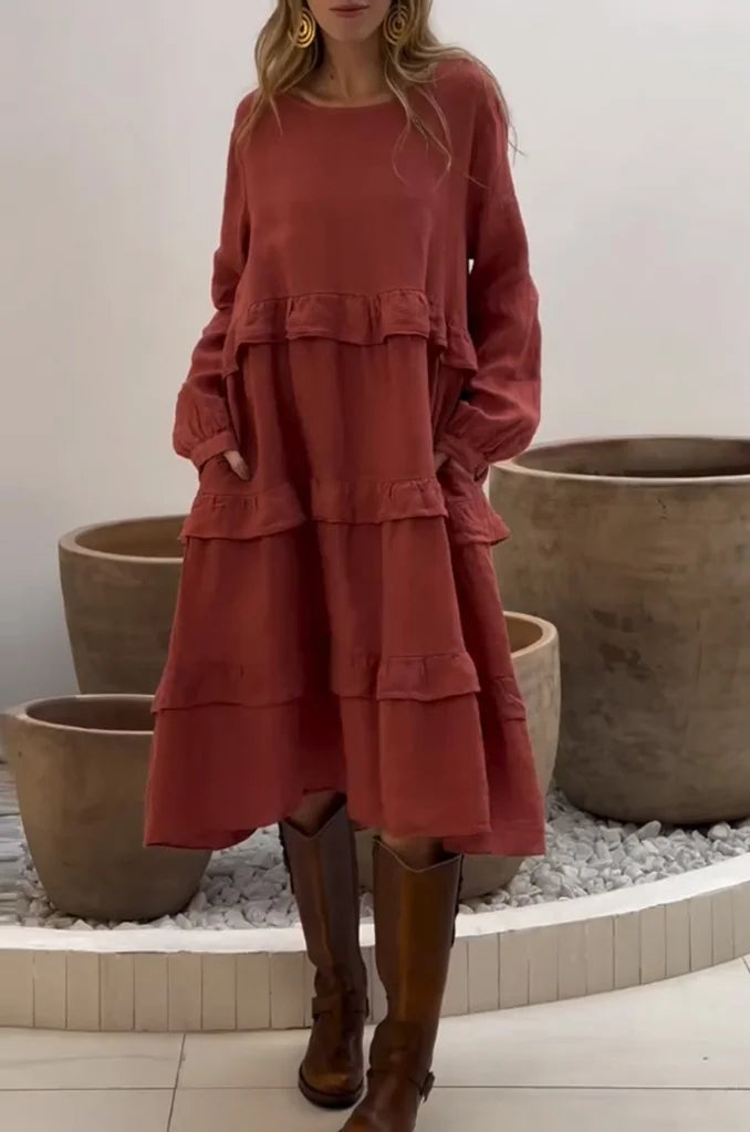 Aerele | Stylish Crew Neck Ruffle Hem Dress