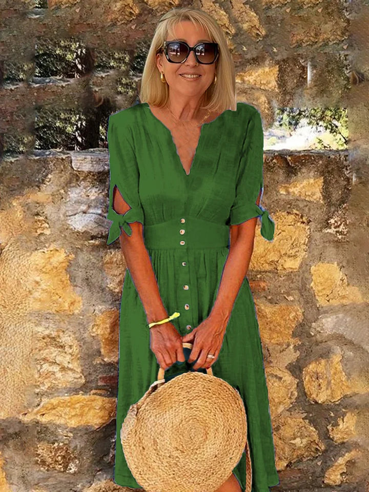 Val | Deep V-Neck Lace-up Dress