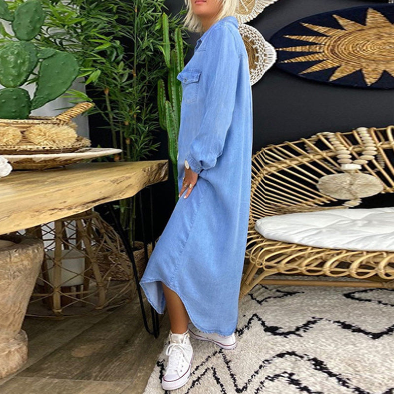Jeanina™ Denim Long Sleeve Maxi Dress