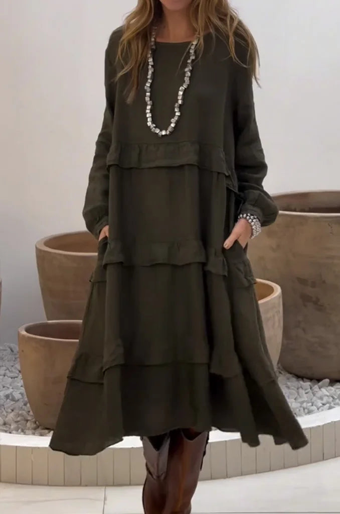 Aerele | Stylish Crew Neck Ruffle Hem Dress