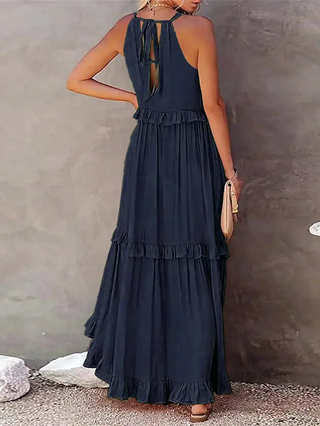 Lillian™ | Ocean Breeze Halter Maxi Dress with Ruffles