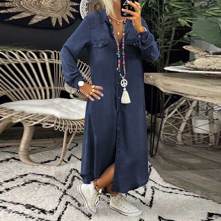 Jeanina™ Denim Long Sleeve Maxi Dress