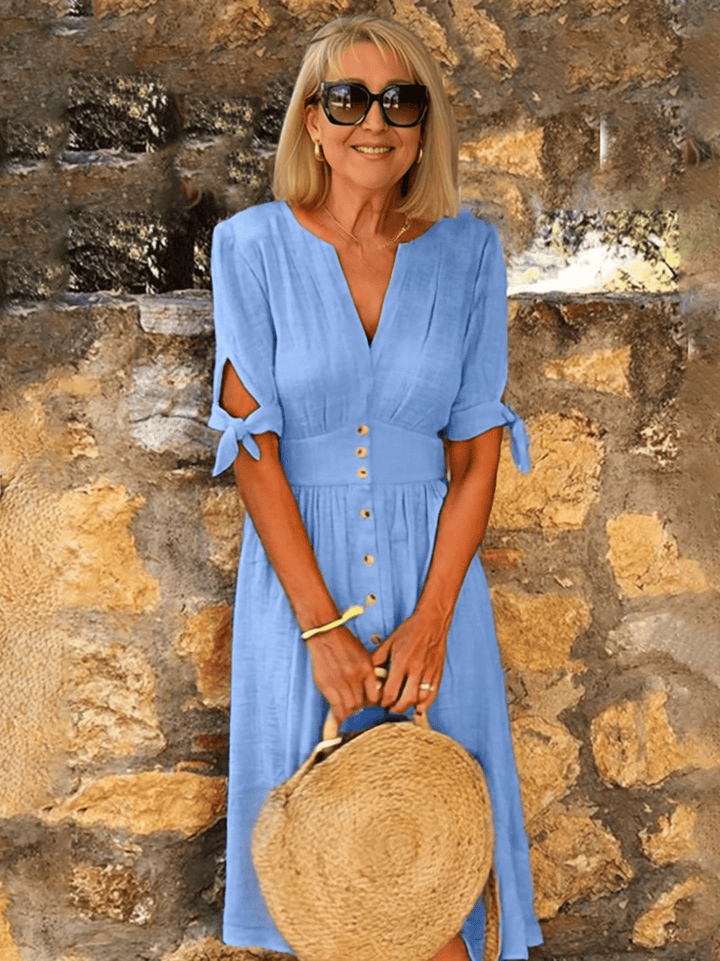 Val | Deep V-Neck Lace-up Dress