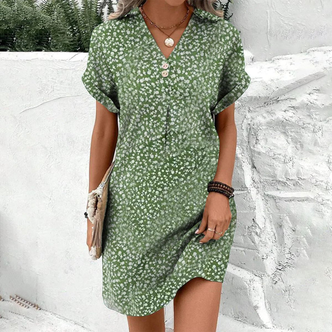 Fiadh | Irish Green Short Sleeve V-Neck Mini Dress