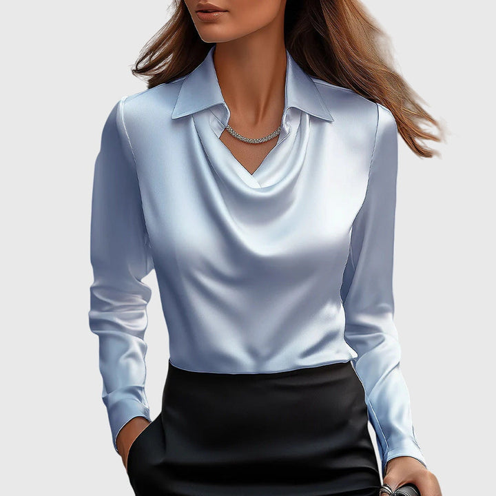 Sylvie | Blouse with luxurious sheen and pleated neckline