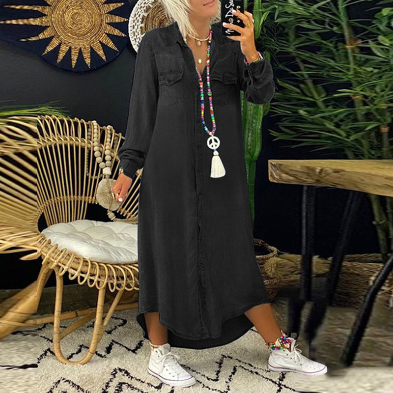 Jeanina™ Denim Long Sleeve Maxi Dress