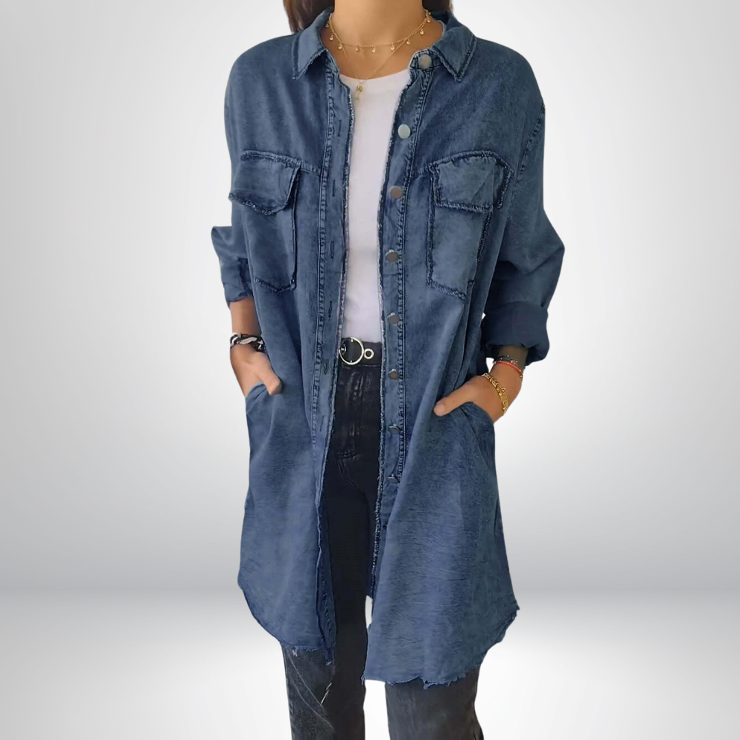 Jeanina® | Chic Long-Sleeved Denim Jacket with Collar - Stylish & Versatile