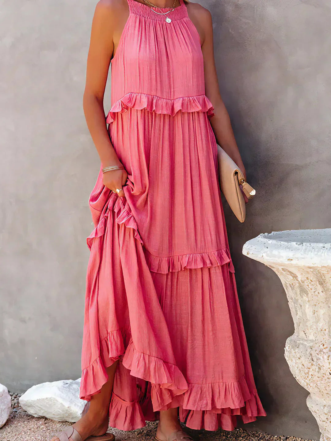 Lillian™ | Ocean Breeze Halter Maxi Dress with Ruffles