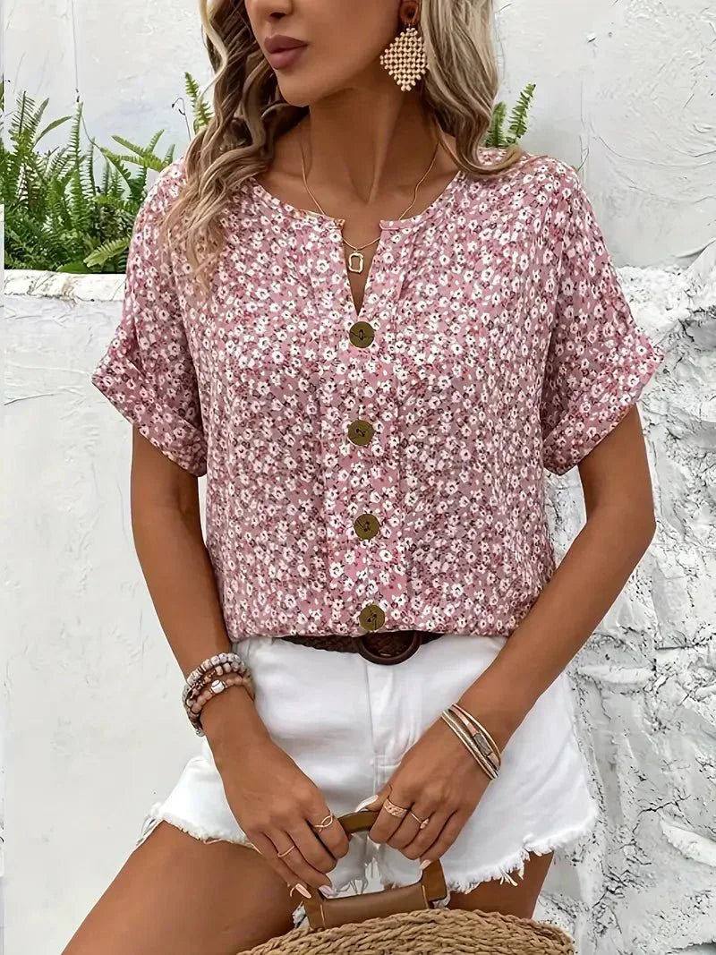 Wolena | Floral Notch Blouse