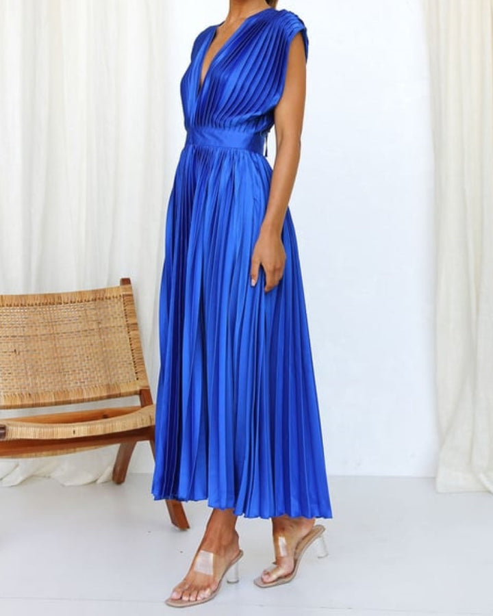 Nicole | Timeless Elegance: Draped V-Neck Pleated Skirt Dress