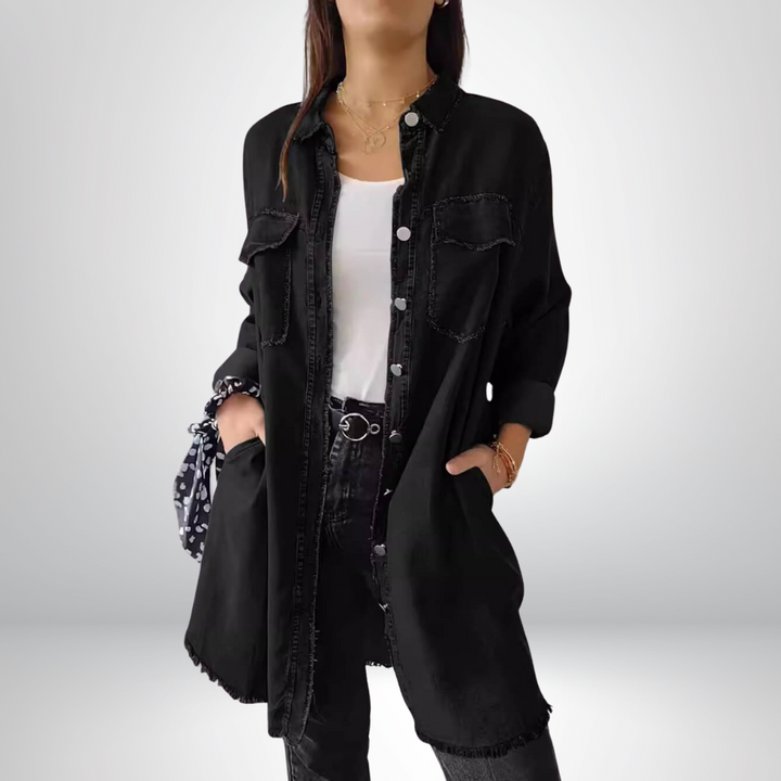 Jeanina® | Chic Long-Sleeved Denim Jacket with Collar - Stylish & Versatile