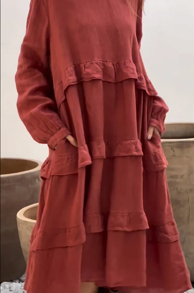 Aerele | Stylish Crew Neck Ruffle Hem Dress