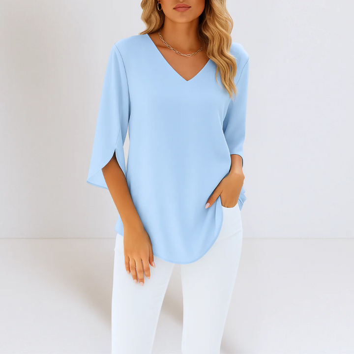 Isla™ | Elegant blouse with V-neck and split sleeves